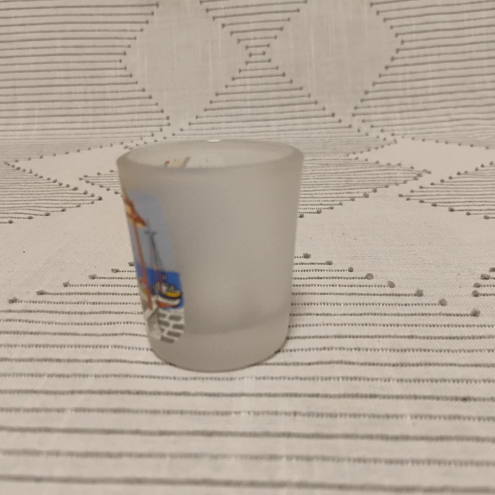 Paros Greek Island Frosted Souvenir Shot Glass Cafe Setting Scene